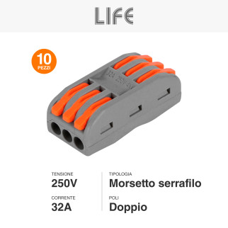 10 Connettori Universali 2 Poli a 3 Posizioni Life Mod. 38.3005023