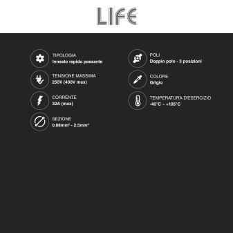 10 Connettori Universali 2 Poli a 3 Posizioni Life Mod. 38.3005023