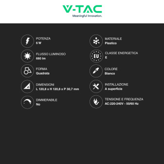 VT-60006 Mini Pannello LED Quadrato 6W SMD V-Tac