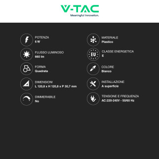 VT-60006 Mini Pannello LED Quadrato 6W SMD V-Tac