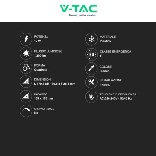 VT-61012 Mini Pannello LED Quadrato 12W SMD da Incasso V-Tac