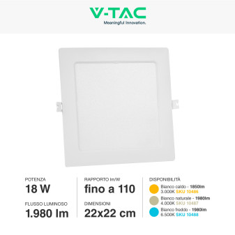 VT-61018 Mini Pannello LED Quadrato 18W SMD da Incasso V-Tac