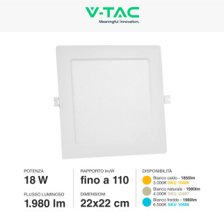 VT-61018 Mini Pannello LED Quadrato 18W SMD da Incasso V-Tac