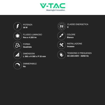 VT-60036 Pannello LED Quadrato 60x60 36W SMD e Driver V-Tac