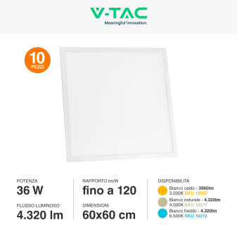 VT-60036 10 Pannelli LED Quadrati 60x60 36W SMD Driver V-Tac