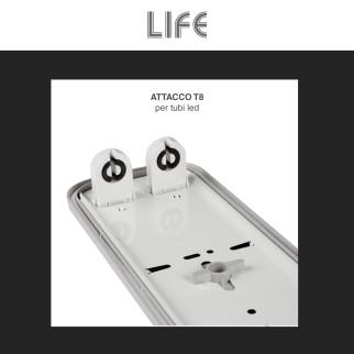 Plafoniera Lineare Slim Porta Tubi LED IP65 2 Tubi T8 da 150cm Life