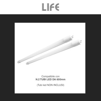 Plafoniera Lineare Slim Porta Tubi LED IP65 2 Tubi T8 da 60cm Life