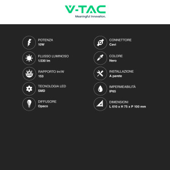 Lampada LED da Specchio 10W VT-7022 SMD Colore Nero V-Tac