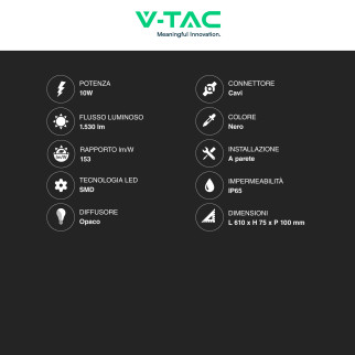 Lampada LED da Specchio 10W VT-7022 SMD Colore Nero V-Tac