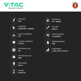 VT-7309 Plafoniera LED Quadrata 25W SMD CCT V-Tac Gallery