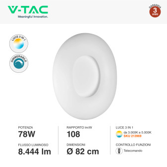 VT-7752 Plafoniera LED Rotonda 78W SMD CCT 3in1 V-Tac