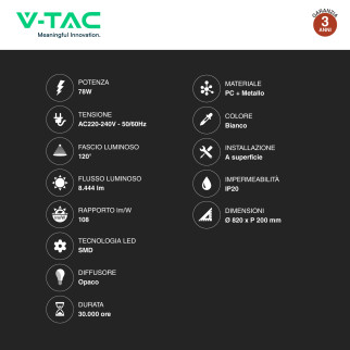 VT-7752 Plafoniera LED Rotonda 78W SMD CCT 3in1 V-Tac
