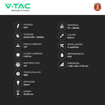 VT-7463 Plafoniera LED Quadrata 40W SMD CCT V-Tac Gallery
