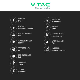 VT-7605 Lampadario LED Rotondo 36W SMD CCT V-Tac Gallery