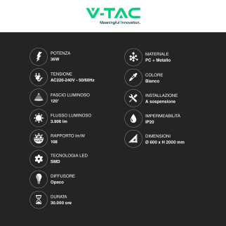 VT-7605 Lampadario LED Rotondo 36W SMD CCT V-Tac Gallery
