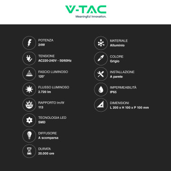 Lampada LED da Muro 24W VT-8125 SMD Colore Grigio V-Tac