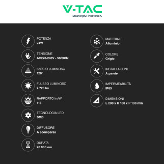 Lampada LED da Muro 24W VT-8125 SMD Colore Grigio V-Tac