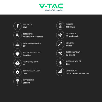 Faretto LED da Binario 35W Track Light COB V-Tac VT-4536