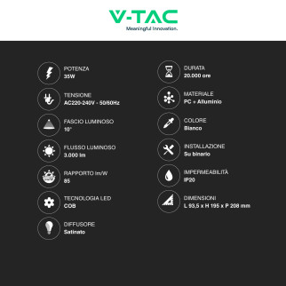 Faretto LED da Binario 35W Track Light COB V-Tac VT-4536