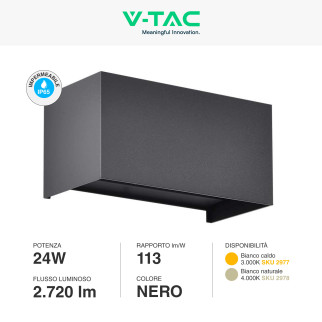 VT-8125 Lampada LED da Muro 24W SMD Colore Nero V-Tac