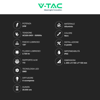 VT-8125 Lampada LED da Muro 24W SMD Colore Nero V-Tac