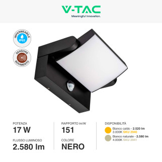VT-11020S Lampada LED da Muro 17W SMD Sensore PIR V-Tac