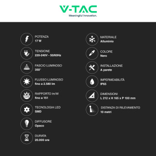 VT-11020S Lampada LED da Muro 17W SMD Sensore PIR V-Tac