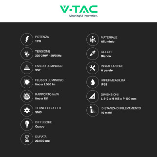 VT-11020S Lampada LED da Muro 17W SMD Sensore PIR V-Tac