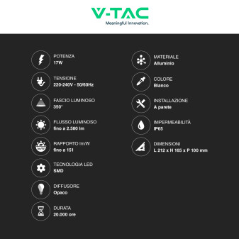 VT-11020 Lampada LED da Muro 17W Ruotabile SMD Bianca V-Tac