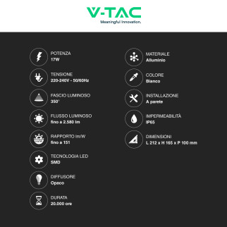 VT-11020 Lampada LED da Muro 17W Ruotabile SMD Bianca V-Tac