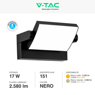 VT-11020 Lampada LED da Muro 17W Ruotabile SMD Nera V-Tac