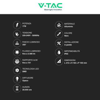 VT-11020 Lampada LED da Muro 17W Ruotabile SMD Nera V-Tac