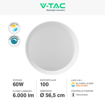 VT-8555 Plafoniera LED Tonda 60W SMD CCT 3in1 V-Tac Gallery