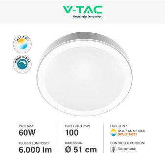 VT-8502 Plafoniera LED Tonda 60W SMD CCT 3in1 V-Tac Gallery