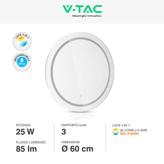 VT-8602 Lampada LED a Specchio 25W Touch Anti-Fog SMD V-Tac