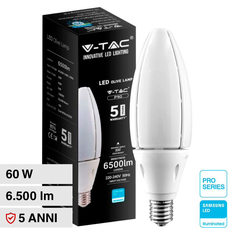 VT-260 Lampadina LED E40 60W Olive SMD Samsung V-Tac Pro
