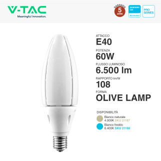 VT-260 Lampadina LED E40 60W Olive SMD Samsung V-Tac Pro