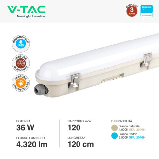 VT-120136S Tubo LED Plafoniera 36W Samsung SMD IP65 V-Tac