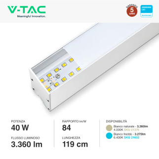 VT-7-40 Lampada LED a Sospensione 40W SMD Chip Samsung V-Tac