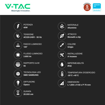 VT-7-41 Lampada LED ad incasso 40W SMD Chip Samsung V-Tac