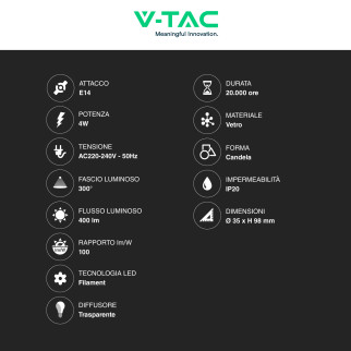 VT-1985D Lampadina LED E14 4W Candle Twist Filament V-Tac