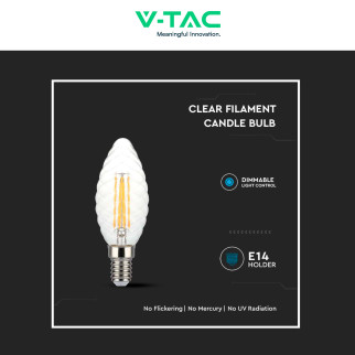 VT-1985D Lampadina LED E14 4W Candle Twist Filament V-Tac