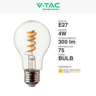 VT-2164 Lampadina LED E27 4W A60 Filament Vetro V-Tac