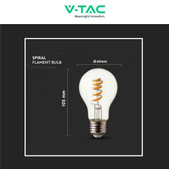VT-2164 Lampadina LED E27 4W A60 Filament Vetro V-Tac