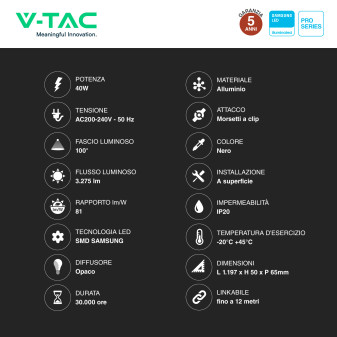 VT-7-46 Lampada LED a Superficie 40W SMD Samsung V-Tac Pro