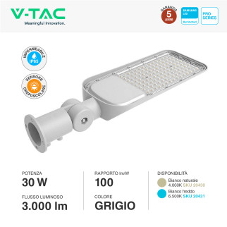 VT-39ST Lampada Stradale LED 30W IP65 SMD Samsung V-Tac Pro