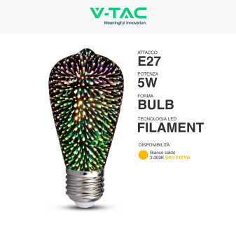 VT-2223 Lampadina LED E27 5W Bulb ST64 Filament 3D V-Tac