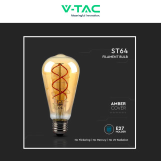 VT-2065 Lampadina LED E27 5W Bulb ST64 Filament Vetro V-Tac