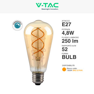 VT-2065D Lampadina LED E27 4,8W ST64 Dimmerabile Vetro V-Tac