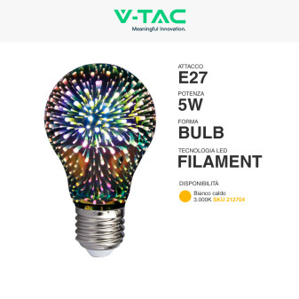 VT-2203 Lampadina LED E27 5W Bulb A60 Filament 3D V-Tac